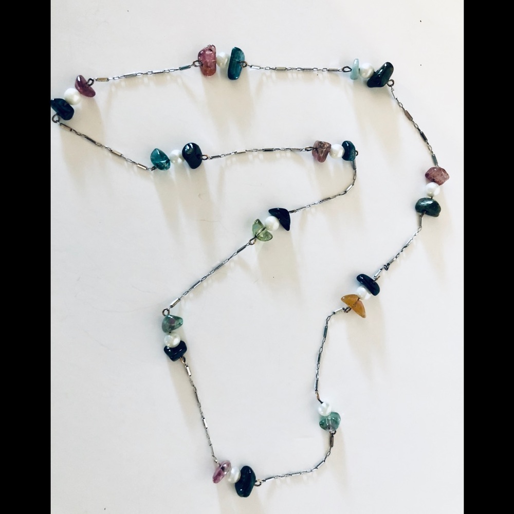 Vintage Pearl & Polished Gemstone Necklace